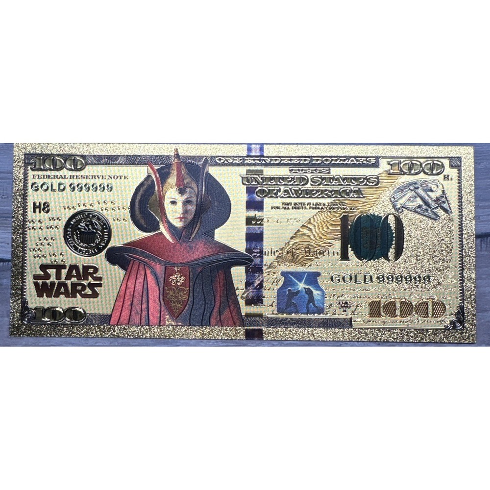 24k Gold Plated Queen Padme Amidala Star Wars Banknote Collectible $100 Bill